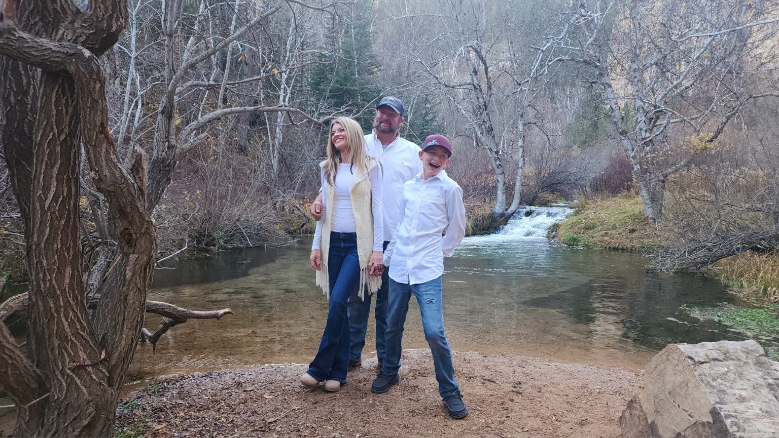 Hans, Bridget and Noah by a creek